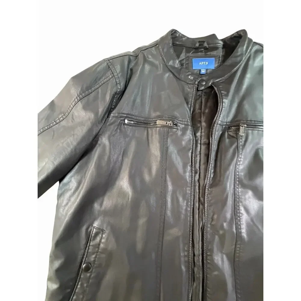 APT 9 Faux Leather Moto Jacket Mens XXL Black Full Zip Motorcycle Vegan Coat